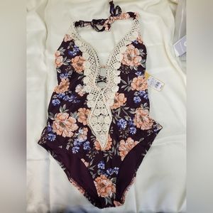 NWT Kona Sol Floral Lace One Piece Swimsuit